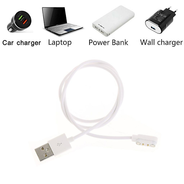 Magnetisk USB-laddningskabel för smartklocka med magnetisk kontakt för 2 stift, avstånd 7,62 mm, strömkabel