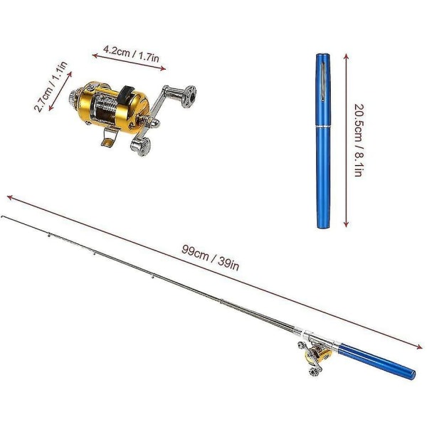 Pennestangestangsett Teleskopisk Lommestang + Snelle Aluminiumslegering Fiske Line Myke Lokker