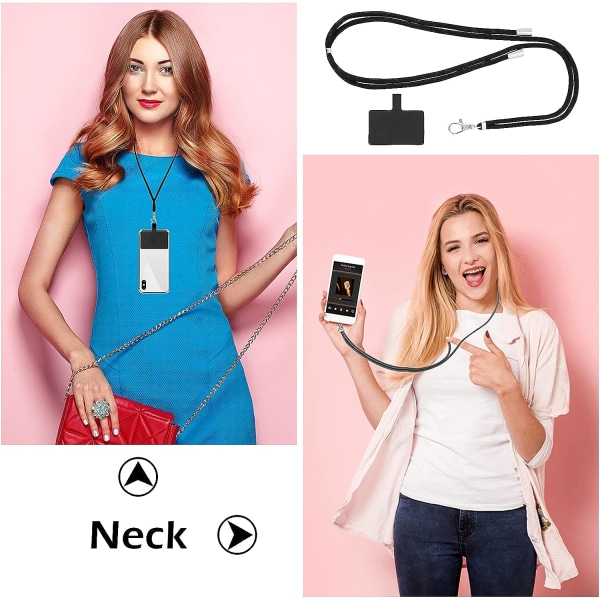 2 stk Telefonstropper til rundt halsen, Universal Mobiltelefonstropp Krysskropp, Justerbare Mobiltelefonstropper, Nylon Patch Phon