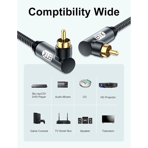 Subwoofer Kabel, Digital Audio Koaksialkabel, RCA Forgyldt Stik, Kabel Til Subwoofer, AV Receiver, Forstærker, Hjemmekino