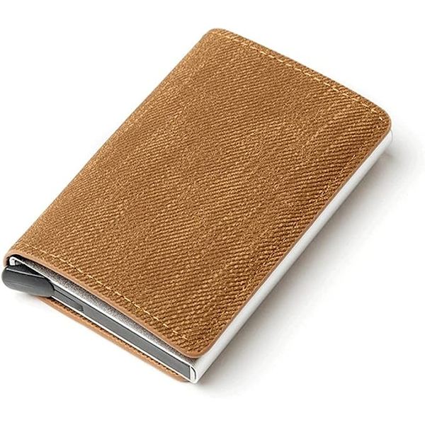 Pengklipp Mini Slim Anti-Stöld Koppling Enstaka Låda Män Kvinnor Plånbok Blockering Korthållare Denim Business Pop-up Metall ID-fodral (Färg: Gul)