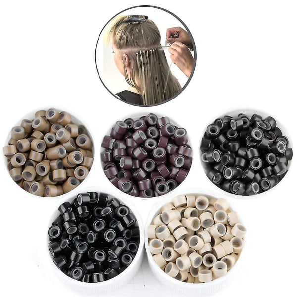 2500 stk Hårforlengelser Micro Rings Links Beads, 5mm Silikonforede perler For Human Hair Extens