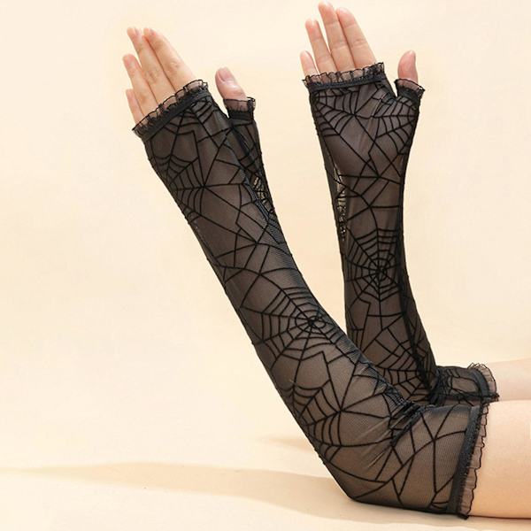 Dam Hollow Handske Bröllop Fest Brud Vantar Genomskinlig Mesh Halvfinger Vantar