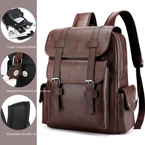 Miesten vedenpitävä nahkainen olkalaukku Retro Casual Suuri kapasiteetti Opiskelija Business Läppärilaukku Matkustaminen Koululaukku Muoti Dark Brown