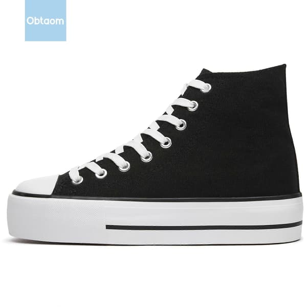 Platform High Top Canvas Sko til kvinder Behagelige Platform Hi Top Canvas Mode Sneakers til kvinder Søde Mid Calf Canvas black EU41