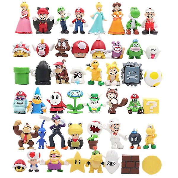 48 stk/sett Super Mario Family Luigi Yoshi Bowser Wario Peach Toad Daisy Figur Modell Leker