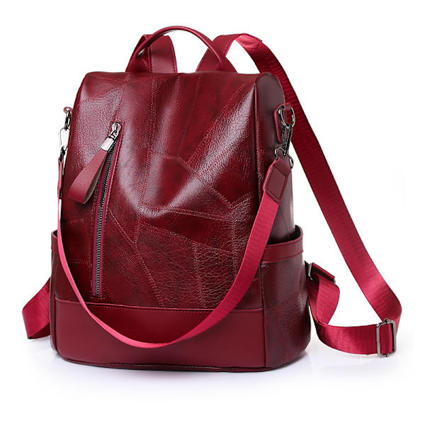 Fashion dam ryggsäck designer hög kvalitet mjukt läder enkel stil stor kapacitet stöldsäker bågformad spetsmaterial Red
