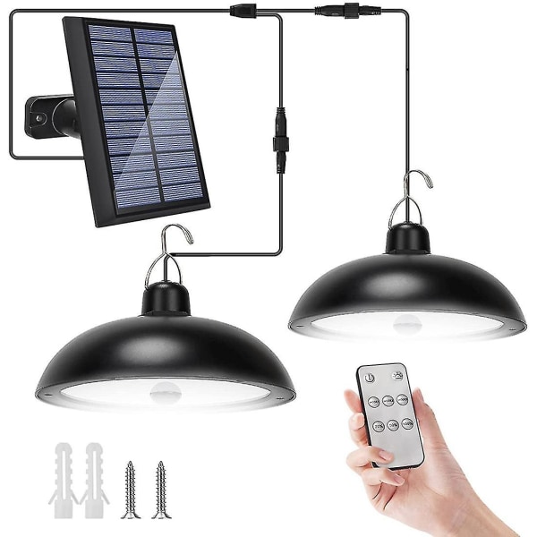Solenergi-pendellys innendørs utendørs, Ip65 solfjernkontrolllys med sensor for gårdsplassen (9,84