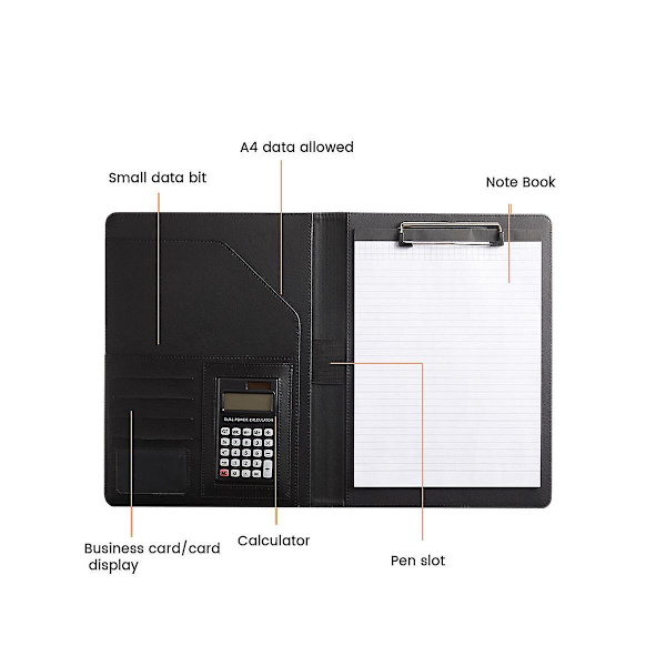 Portfölj med mapp för CV och A4-storlek Urklipp Svart Läder Padfolio för Män Kvinnor Business Portfo