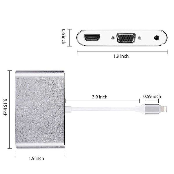 1080p Lightning till Hdmi Vga Audio Video Adapter Konverter för Apple