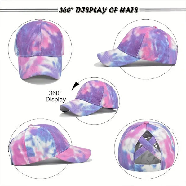 Regnbue Tie Dye Ponytail Baseball Cap - Justerbar, Åndbar, Solbeskyttelse til Sport og Udendørsaktiviteter