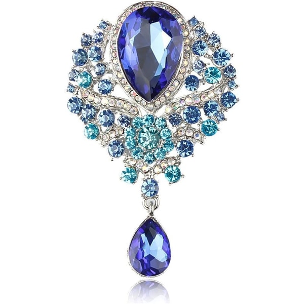Kvinners krystall, sølvfarget bukett, blomster, dråper, stor, nydelig bukett, brosjenål (blå)