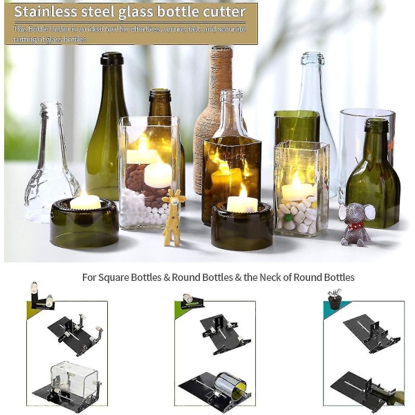 Flaskekutter, glassflaskeskjærer skjæreverktøy, firkantet og rund øl Glassskulpturkutter for gjør-det-selv-glassskjæremaskin Metall
