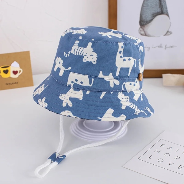 Baby Boys Girls Cartoon Fiskerhatt Sommer Utendørs UV-beskyttelse Bøttehatt animal blue 54cm