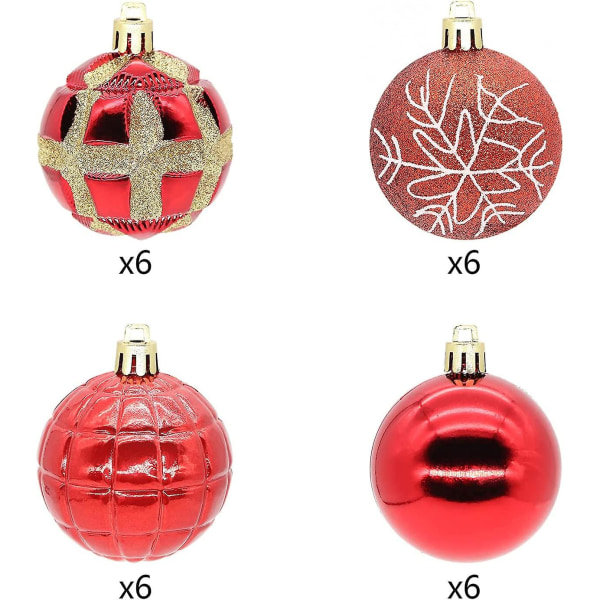 Julekuler Ornament For Xmas Tree 24ct 2,36"/60mm bruddsikker plast julepynt