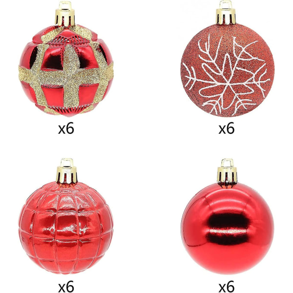 Julekuler Ornamenter Til Juletreet 24stk 2.36\"/60mm Knusesikker Plast Julepynt