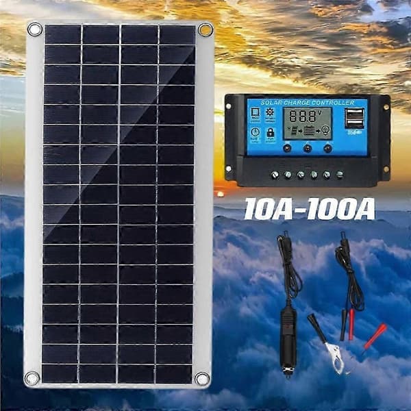 300W 12V solpanel-sæt med 20-100A laderegulator til autocamper, yacht, udendørs have 60A Controller