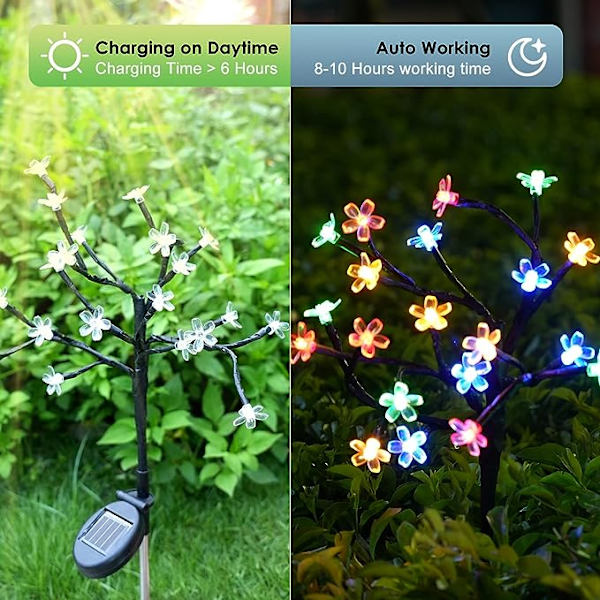 Udendørs Julepynt, 6 Pak Solar Havelys Udendørs Dekorative, Farvede Solblomsterlys Udendørs Vandtætte til Forhaven, Jul