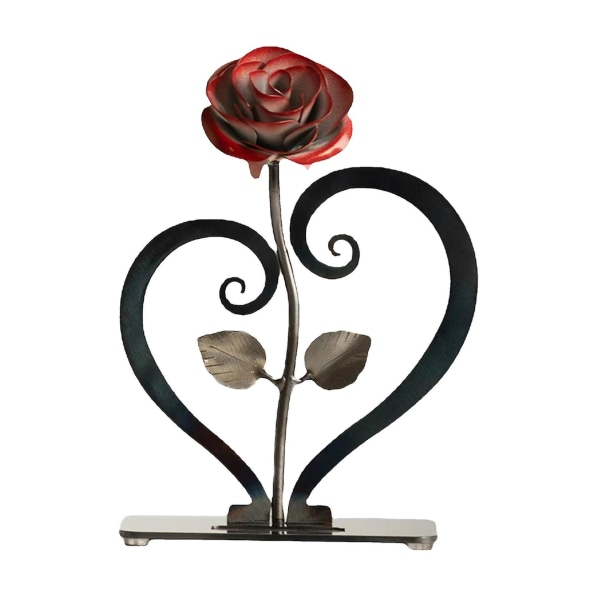 Iron Metal Rose Ornaments Rose sydämenmuotoisella kannakkeella (1kpl-punainen) Tonghang