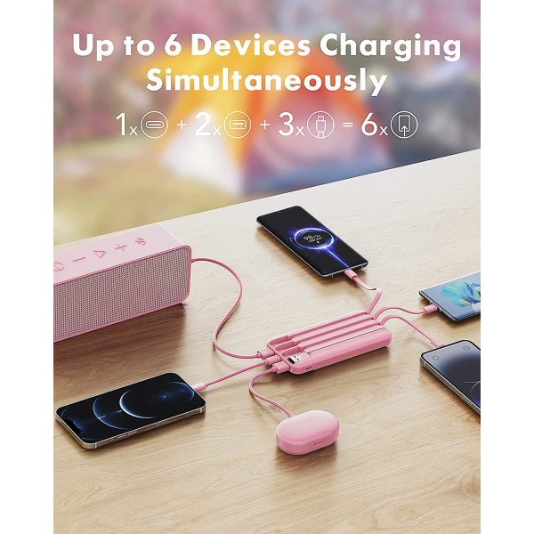 Powerbank med inbyggda kablar X 4, 10000mah USB C-batteripaket 6 utgångar 3 ingångar med LED-display Typ C Powerbank Bärbar Cha