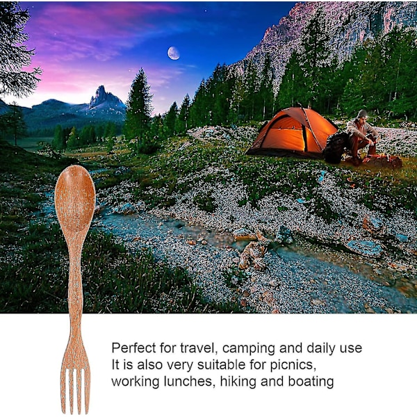 2 i 1 gaffel og ske combo ultra letvægts camping bestik køkkenredskaber genanvendelige træ spork til rygsækrejse vandreture udendørs