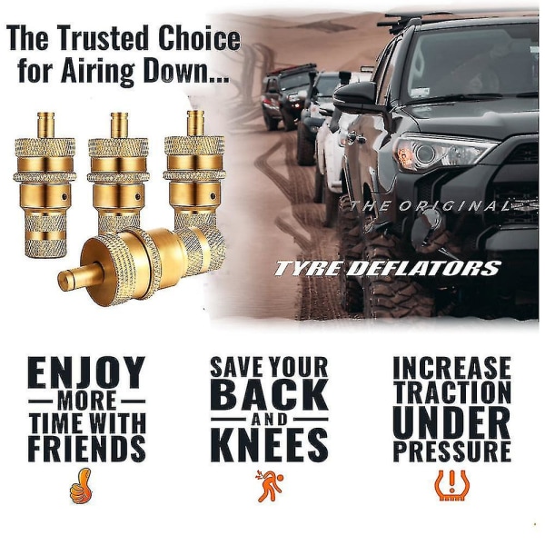 4 stk. Universal Offroad Messing Dæk Deflator Kit Automatisk 6-30psi Dæk Dæk Trykaflastningsventil Deflatorer Bleeder Ventil Sæt