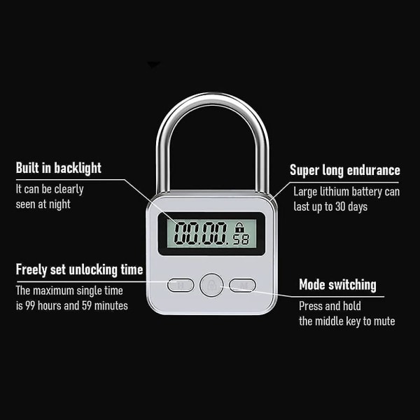 Smart Time Lock, 99 timmar Max Timing Lås med LCD-skärm Multifunktion Travel Electronic Timer Laddningsbar Säkerhet P