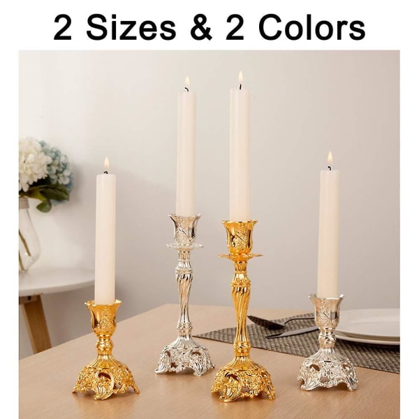 2 set kynttilänjalkoja Kynttilänjalat Kynttilänjalka hopeametallikoristeella, Vintage kynttilänjalka hääpöydän koristeluun, hopea