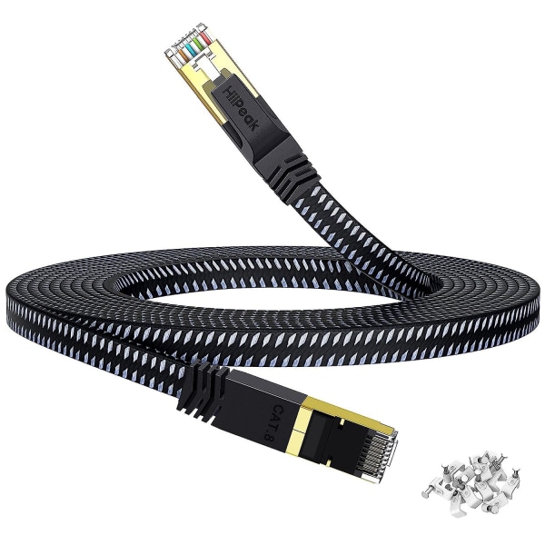 Cat 8 fladt Ethernet-kabel 12m, Cat8 nylonflettet internetkabel, højhastigheds 40gbps netværkspatch LAN-kabel, Rj45 spillekabel til