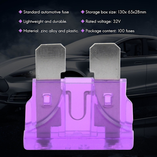 100 mekaniske sikringer 2a 3a 5a 7.5a 10a 15a 20a 25a 30a 35a for Voiture Auto