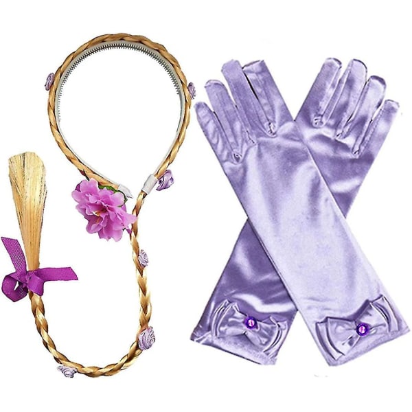 Prinsessa Rapunzel utklädningstillbehör för flickor inklusive Rapunzel peruk krona spira handskar halsband örhängen Rapunzel Sofia festgåvor prinsessa Cos