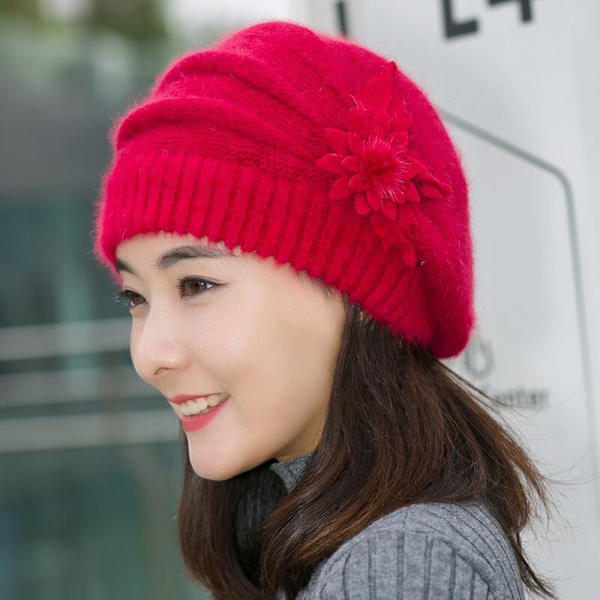 Dam Beanies Vinterhattar Dam Mode Dam Blomma Stickad Virkad Mössa Vinter Varma Mössa Barett Damhattar Vinter Varma