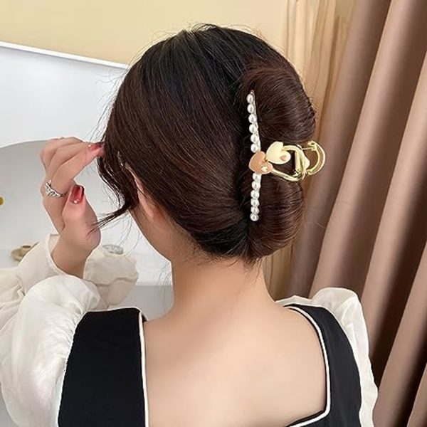 Blommig hårklämma i metall, guld, blomma, hårklämma för flickor och kvinnor, halkfri fransk blomma, pärlberlock, hårklämma, accessoarer med halv bulle
