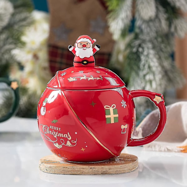 Hwagui - Sød Julekrus Med Låg Og Ske, Kawaii Kop Nyhedskrus Til Kaffe, Te Og Mælk, Krus