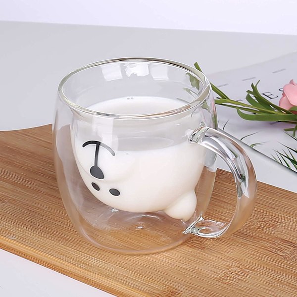 Söt Djurkopp Dubbelisolerad Glaskopp, Kaffekopp, Kaffekopp, Tekopp, Mjölkkopp, Bästa Presenten för Kontor och Personlig Födelsedag