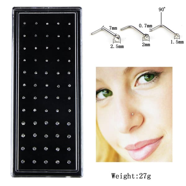 60 stk./sæt Rhinestone næsering ben studs, rustfrit stål color