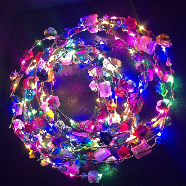 12st LED Blinkande Flower Pannband - Festpresent Blandade Färger Light Up Glow Hårband, Hårkrans Blinkande Girlander, Halloween C