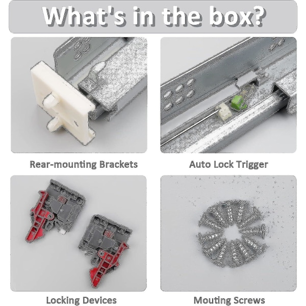 10 Par 18 Tums Undermount Lådförare, Själv Mjuk Stängning Full Utdrag Lådförare Dolda Lådförare Justerbara Låsningsanordningar Monterings Br