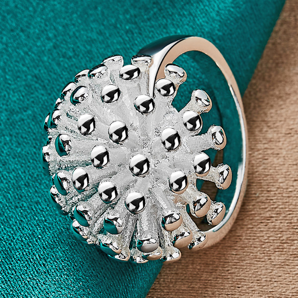 925 Sterling Silver Ring Korall Rund Berlock 6-10 Mode Smycken 8