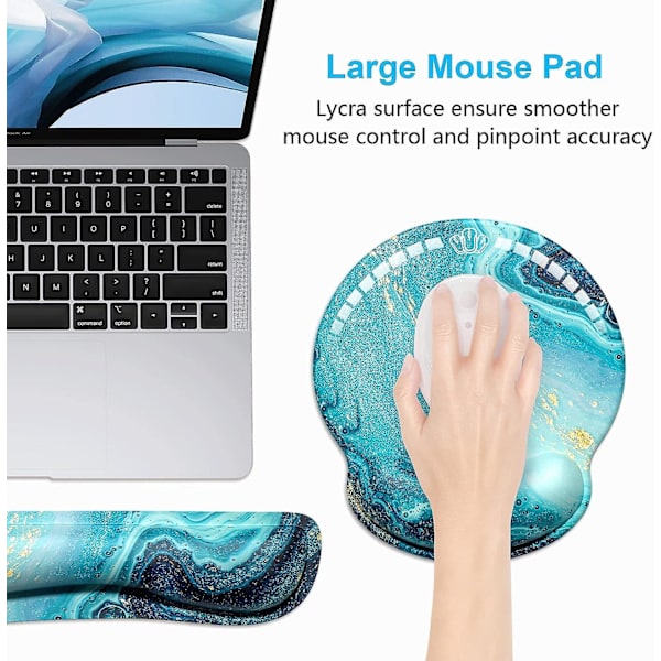 Ergonomisk håndledsstøtte og musemåtte med støtte, memory foam-støtter til sæt, ergonomisk skridsikker base, nem skrivning og smertelindring, Ocea