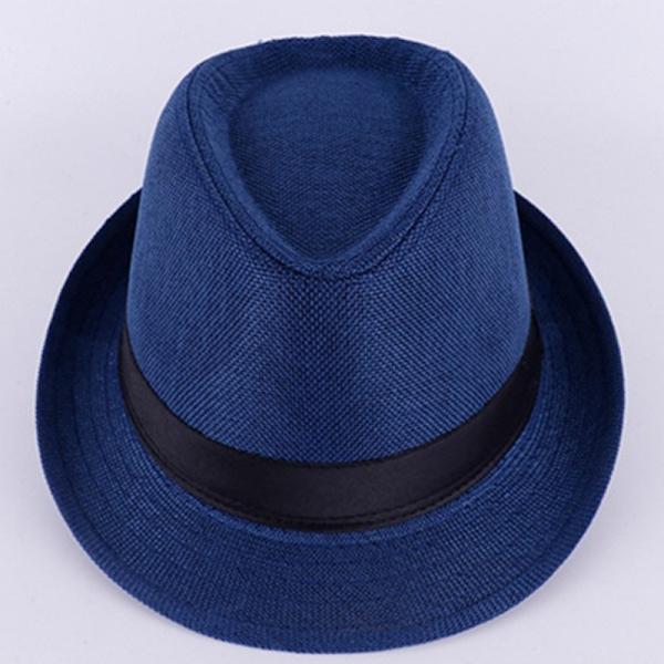Herre Hvid Bomuld og Linned Jazz Hat Ren Far Imitation Hamp Skjold Bryllup Hatte Blue