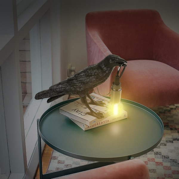 Fågellampa i Resin, Kråka, LED-Ljus, Vägglampa, Sänglampa, Bordlampa, Vardagsrum, Dekoration