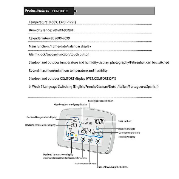 Yj-5003 Tryckkärmstermometer Inomhus Utomhus Sensor Sändare Temperatur Fuktighetsmätare Klocka