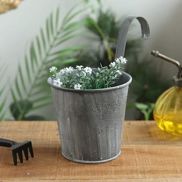 2 st hängande blomkruka konst hantverk blomma suckulent hållare behållare räcke staket planter med krok för hem trädgård grå