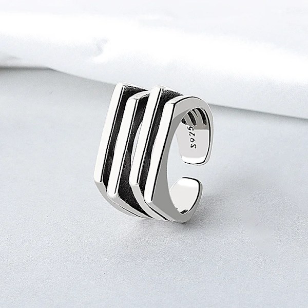 Minimalistisk bred silverring för kvinnor Mode Multilayer Line Silver Geometrisk Kvinnor Fest Smycken Gåvor R0725
