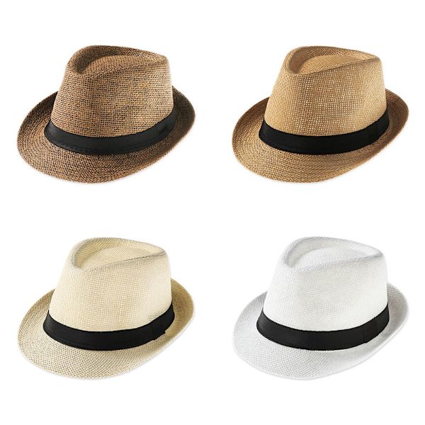 Afslappet bredskygget strå Panama-hat Unisex solhat Fashion Cowboy Fedora-hat sommerstrand gangster-kasket beige