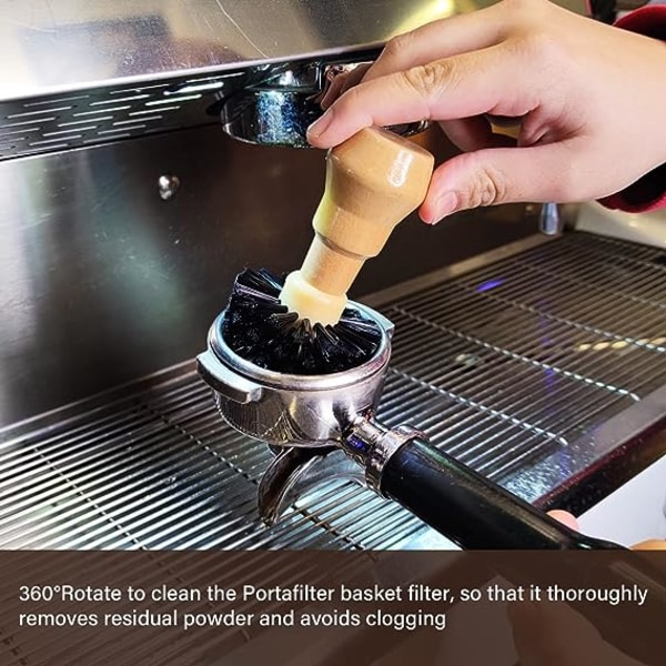 Kaffeportafilterkurvrensebørste, stive børster og træhåndtag Kaffetilbehør, kaffefilterbørste Passer til 54 mm/58 mm Espresso Barista M
