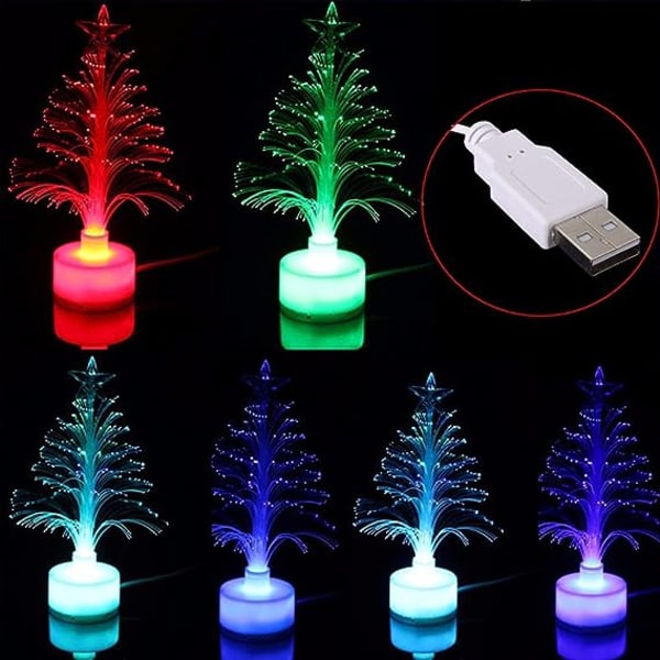 USB Power Muti-Colour -pöytä hehkuva kuituoptinen LED-joulukuusi LED-valo hehkuva 5 tuuman mini 7 väriä Top Star Light Christmas Xmas