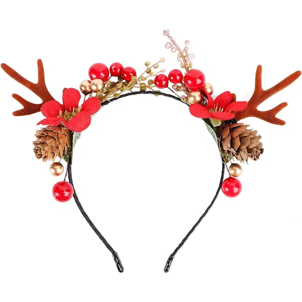 Juleblomst Hjort Hodebånd, Elg Hjort Dyr Horn Hodeplagg Hårstykke Halloween Jul Blomster Gevir Hårtilbehør for Kvinner Jenter