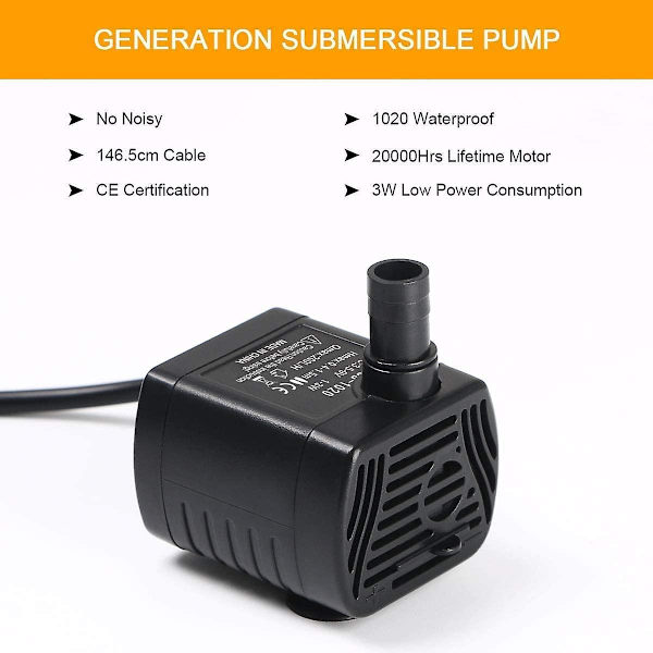 Sukeltava vesipumppu, akvaariopumppu säädettävä 200L/H 3W ultraäänetön USB-pumppu lammikkoon, kalasäiliöön, suihkulähteeseen, kalasäiliöön, 1,4 m johto